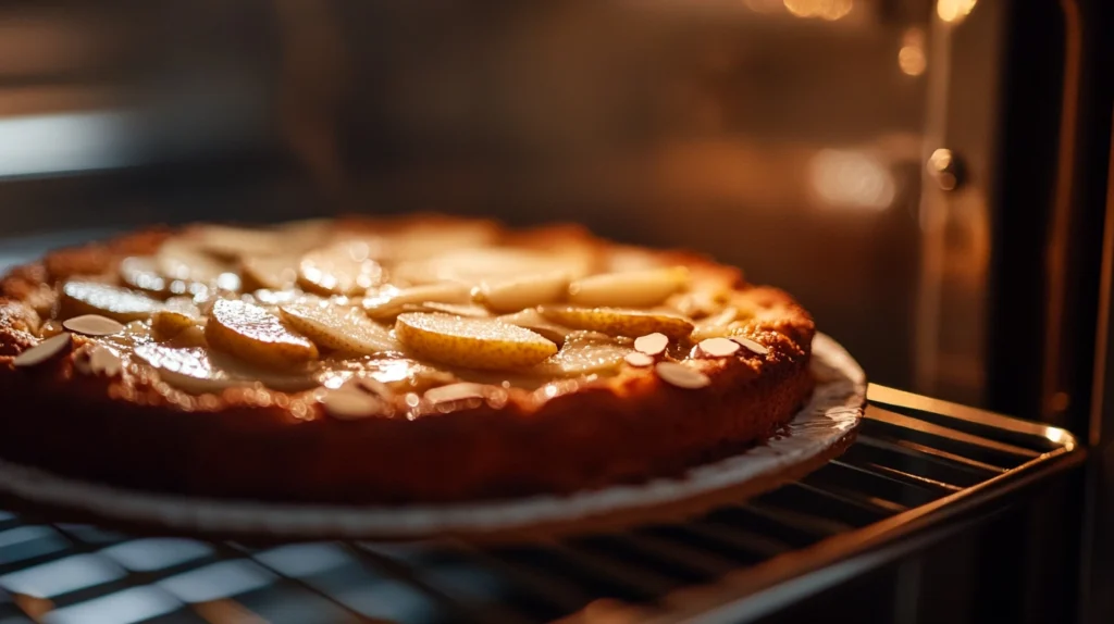 Gâteau sans gluten entrant au four