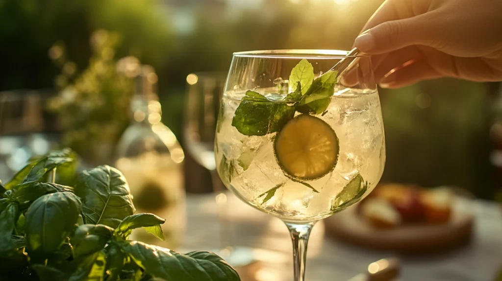 service de cocktail sans alcool avec glace et herbes