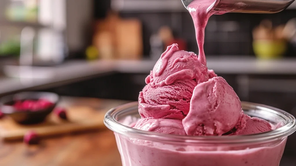 Glace sans gluten versée dans un bac de congélation