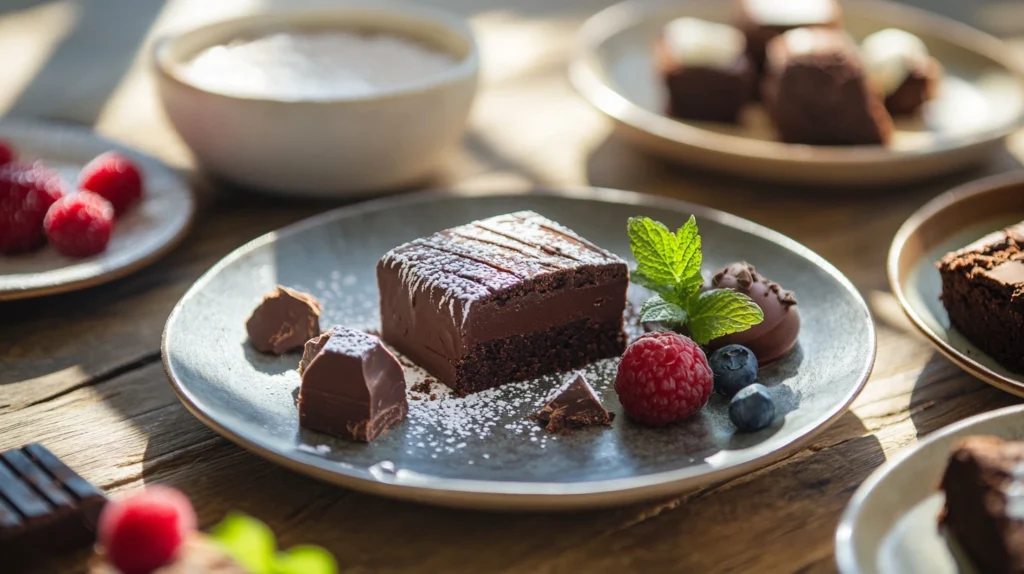 dessert sans gluten chocolat sur assiette