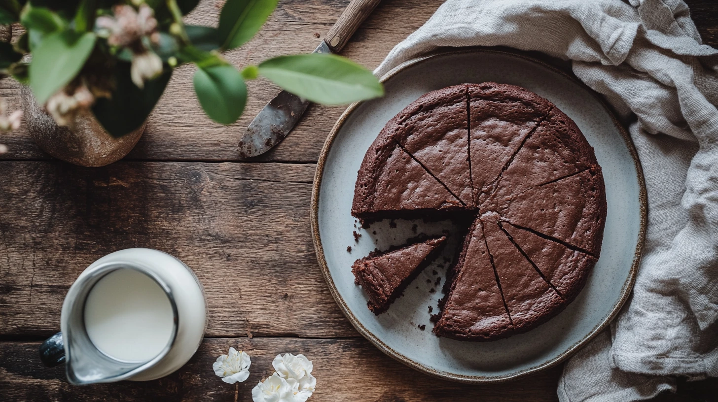 Gâteau chocolat sans gluten sur table provençale