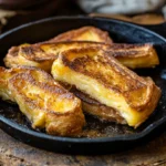 Recette pain perdu doré maison sur poêle en fonte Nom de fichier : recette-pain-perdu-poele.jpg Légende SEO : Pain perdu doré dans une poêle, prêt à servir Description SEO : Tranches de pain perdu dorées dans une cuisine rustique de Provence