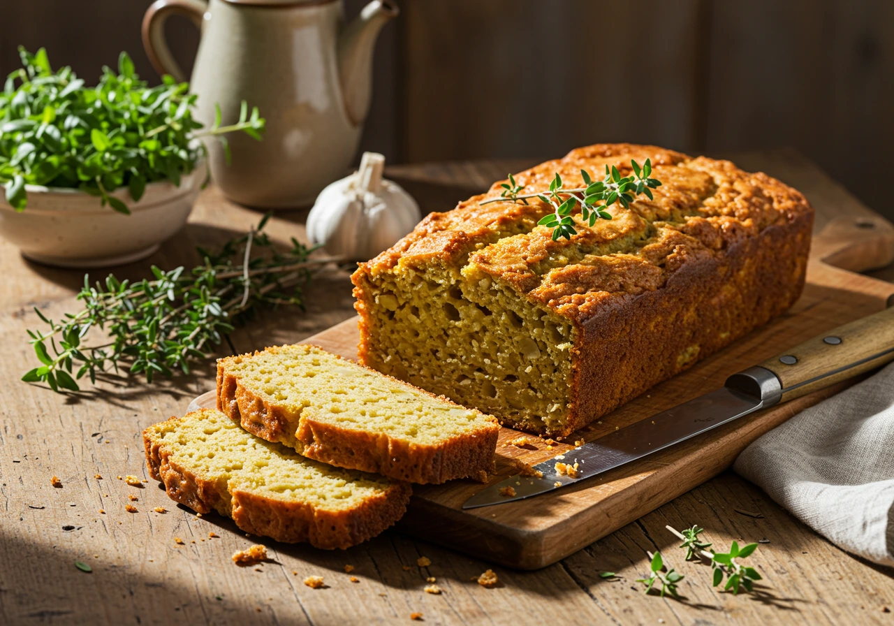 cake salé sans gluten sur planche de bois
