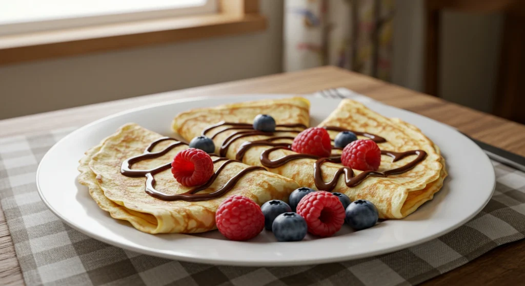 crêpes sans gluten garnies fruits et chocolat