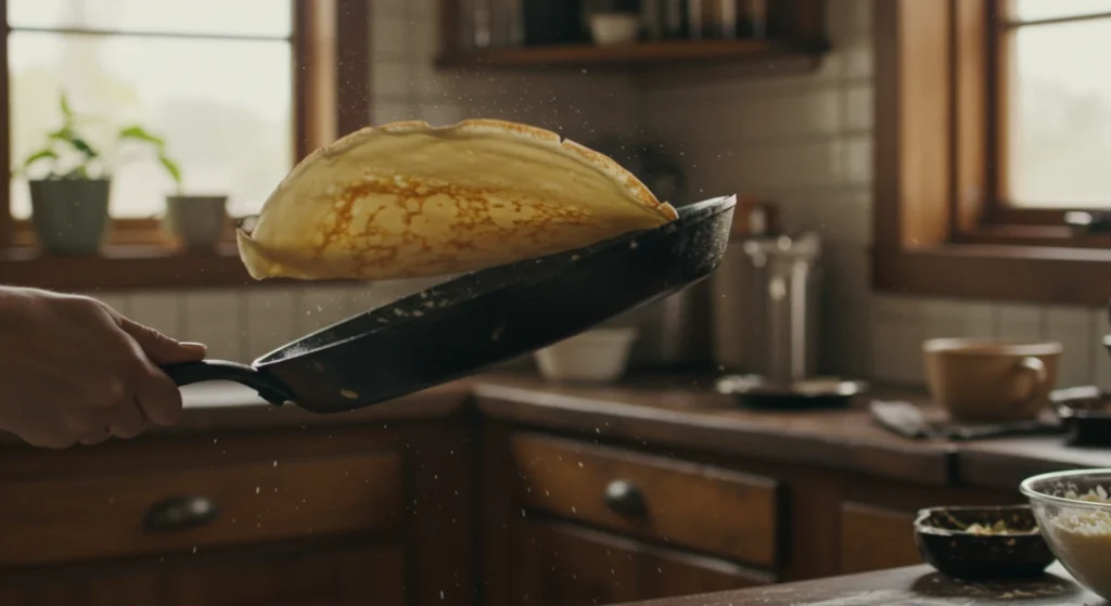 cuisson crêpe sans gluten dans poêle