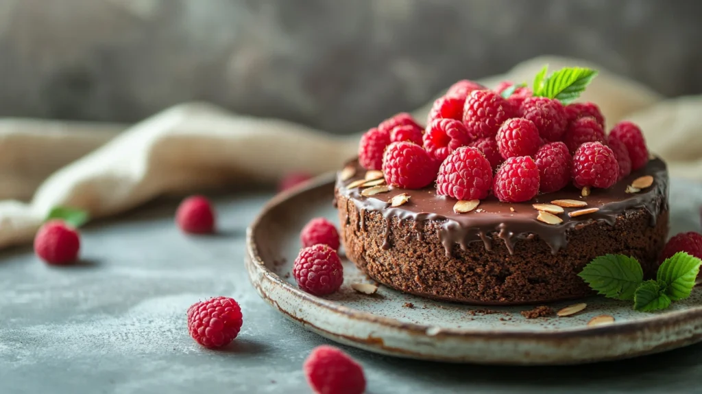 Dessert sans gluten IG bas avec chocolat et fruits rouges