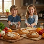 Enfants cuisinant des recettes sans gluten
