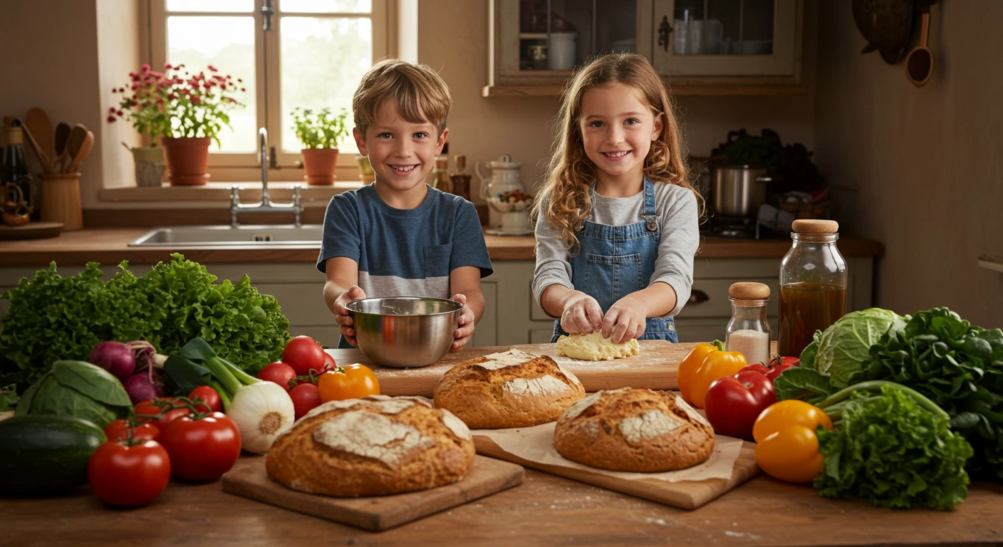 Enfants cuisinant des recettes sans gluten