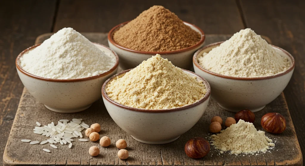 Ingrédients variés de farines sans gluten