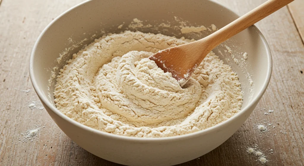 Mélange de farines sans gluten dans un grand bol