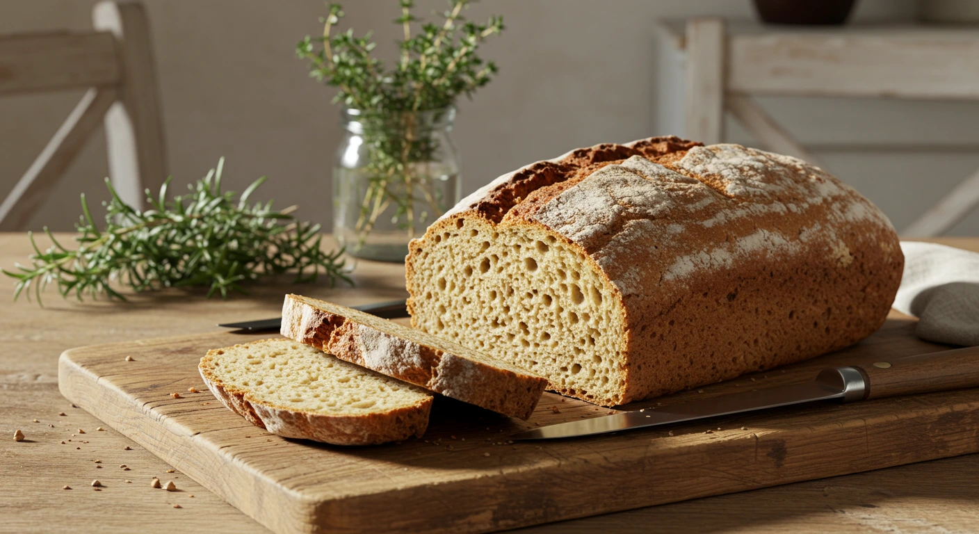 pain au sarrasin sans gluten sur planche en bois