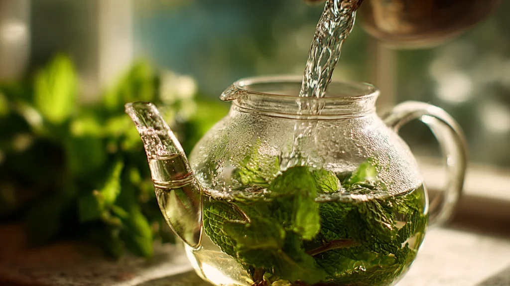 Préparation d’une infusion maison à la menthe