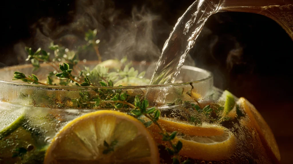Préparation d’infusion au thym et citron pour le rhume