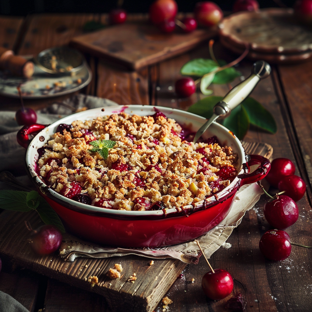 Crumble aux cerises : le dessert fruité et réconfortant de Mamie Julia