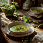 Velouté de petits pois à la menthe, la fraîcheur au creux de la cuillère