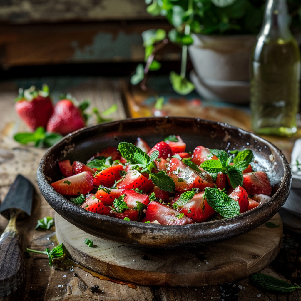 Salade de fraises à la menthe, un délice estival plein de fraîcheur
