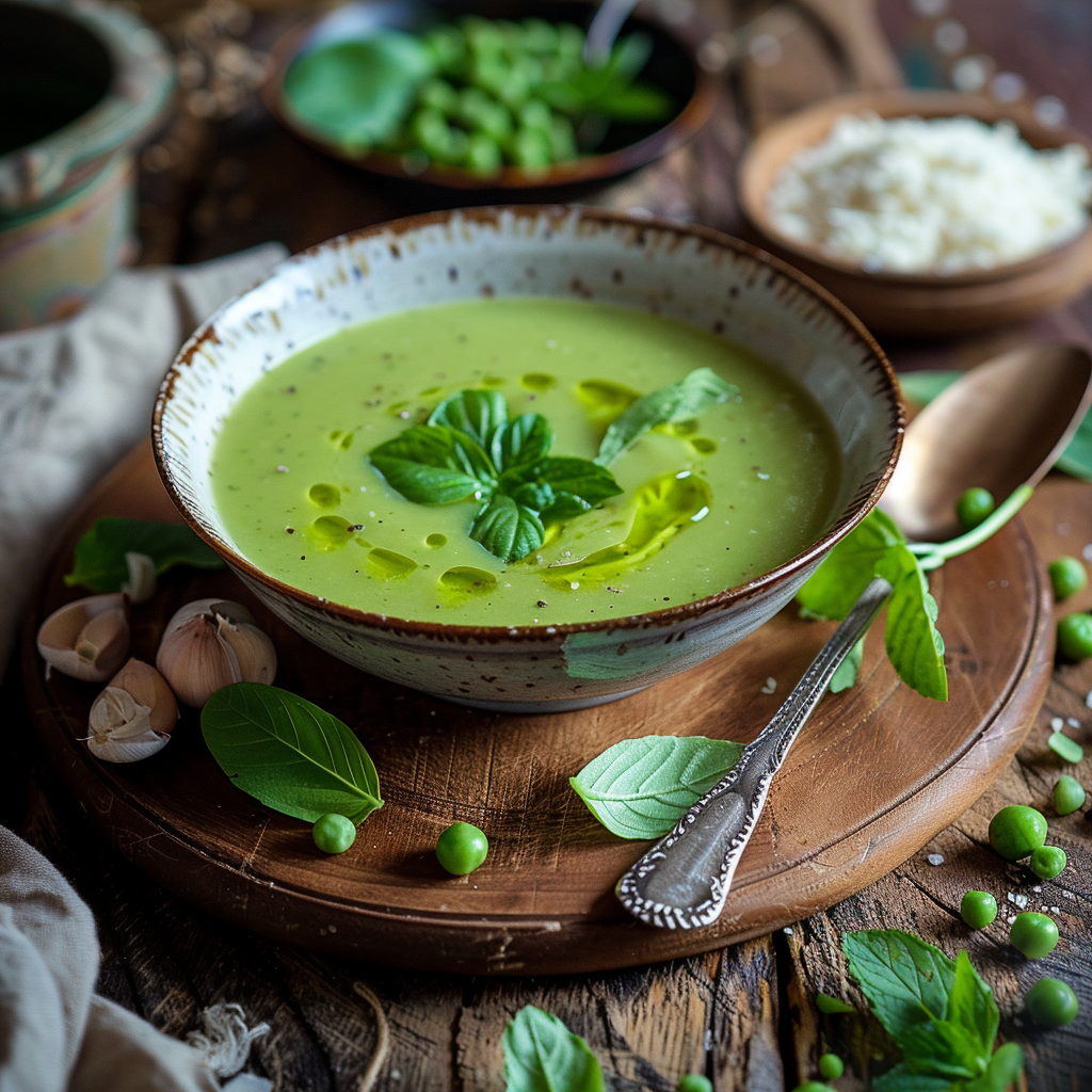 Velouté de petits pois à la menthe