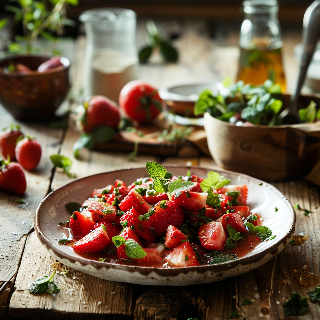 Salade de fraises à la menthe, un délice frais et parfumé