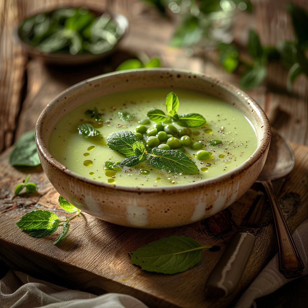 Velouté de petits pois à la menthe : Fraîcheur garantie au goût d'été