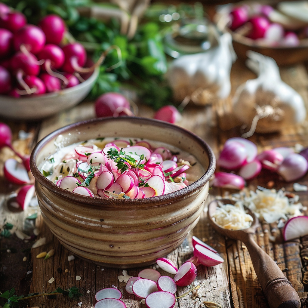 Radis roses à la crème ciboulette : Fraîcheur et Simplicité par Mamie Julia